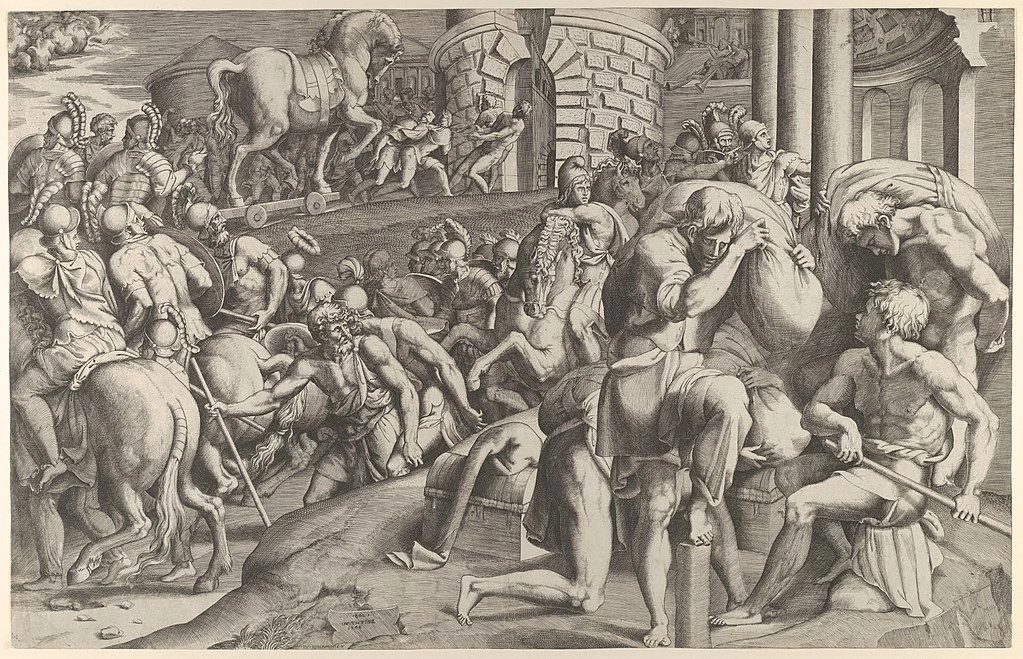 188-I Troiani trasportano il cavallo di legno a Troia - Metropolitan Museum of Art, New York